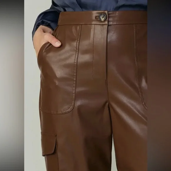 NWT Current Air Brown Chocolate Vegan Leather Cargo Pants Anthropologie Style - Picture 4 of 4